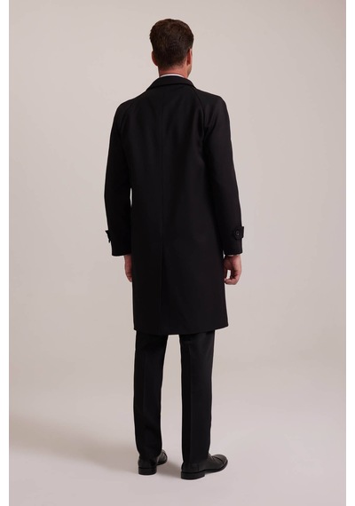 Erkek Siyah Regular Fit Gabardin Pardesü