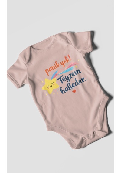 Morivokids Panik Yok Teyzem Halleder Kısa Kollu Bebek Body %100 Pamuk Pastel Pembe