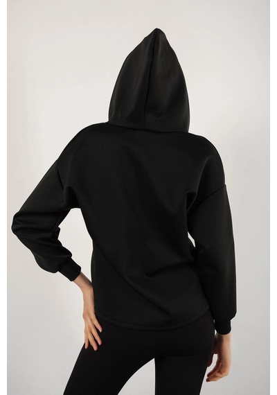 Tarzsokak Kadın Siyah Scuba Kapüşonlu Sweatshirt Scubasweatshirt