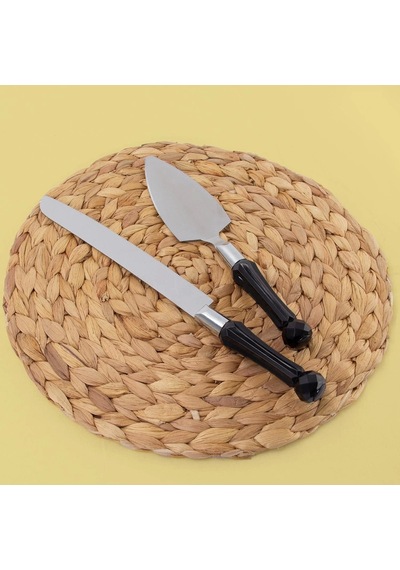 Kristal Saplı Pasta Spatula & Bıçak Servis Seti Siyah Siyah