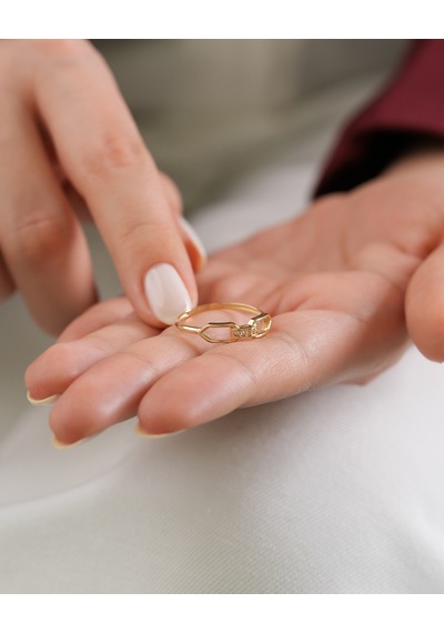 Debora Jewelry 14 Ayar Altın Zincir Model Zirkon Taşlı Yüzük