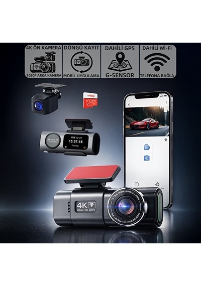 4k Ultra Hd Vehicle Blackbox Dvr Dual Lens Araç İçi Kamera - Wdr Gece Görüşlü Çift Kameralı Yol Kayıt Cihazı