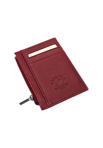 Westpolo Ivo Fermuarlı Bozuk Para Bölmeli Unisex Hakiki Crazy Eskitme Deri Kartlık - Bordo Bordo