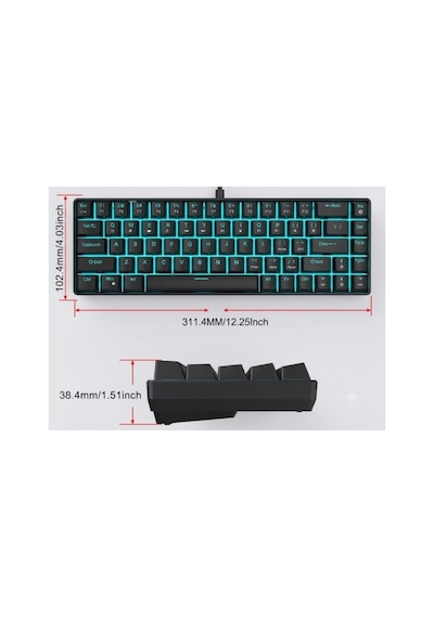 V800 68 Tuşlu Rgb Mekanik Gaming Klavye Kablolu Oyuncu Klavyesi, Mavi Switch , Ultra Kompakt E-spor Oyuncu Klavyesi