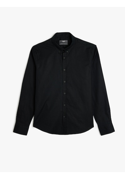 Koton Pamuklu Düğmeli Yaka Slim Fit Uzun Kollu Gömlek Siyah 5wam60051hw Siyah