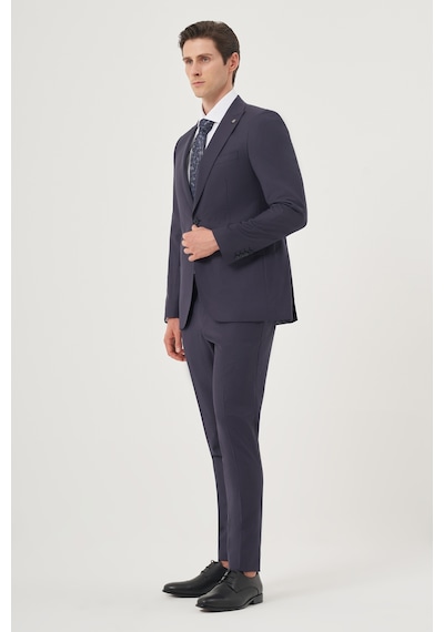 Morven Erkek Lacivert Yünlü 8-drop Trend Çizgili Slim Fit Sivri Yaka Takım Elbise 25mc001081200 Lacivert