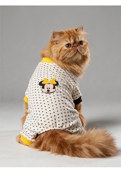 Spotty Sunny Minny Kedi Tulumu Siyah Beyaz Puantiyeli Penye Kedi Pijaması
