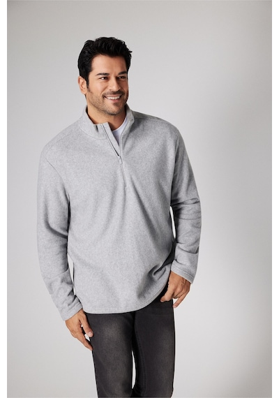 AC&Co / Altınyıldız Classics Anti-Pilling Tüylenme Yapmayan Bato Yaka Erkek Polar Sweatshirt - Gri Melanj