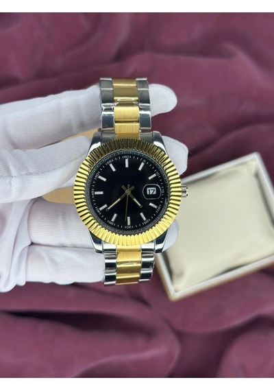 Siyah Kadran Gold Detay Otomatik Erkek Kol Saati Altın - Gümüş