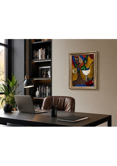 El Yapımı Akrilik Tablo Modern Soyut Kadın Figürlü Dekoratif Çerçeveli Duvar Tablosu 35x50 Cm