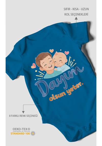 Morivokids Dayım Olsun Yeter Kısa Kollu Bebek Body %100 Pamuk Koyu Mavi