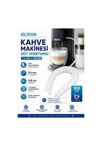 %100 Silikon Kahve Makinesi Süt Hortumu 3 6 Mm 100 Cm Gıda Temasına Uygun - 904876212 %100 Silikon Kahve Makinesi Süt Hortumu 3 6 Mm 100 Cm Gıda Temasına Uygun - 904876212