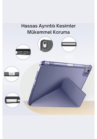 Apple Uyumlu iPad Air 13 İnç 2025 M3 Çip Kalem Bölmeli Standlı Akıllı Fuchsia Trifolding Tablet Kılıfı Kapaklı Kılıf