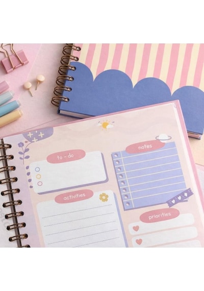 Lizy Spiralli Süresiz Planlayıcı Ajanda - 19x19 Cm - Motivasyon Ve Sticker Sayfaları Çiçek Pembe