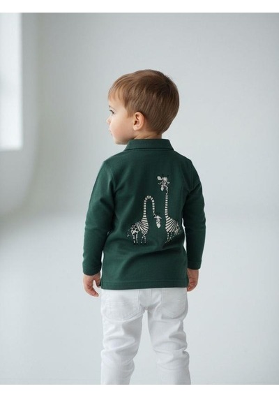 Zekids Erkek Bebek Zürafa Baskılı Uzun Kollu T-shirt-16938 Yeşil