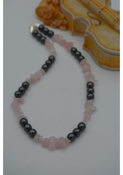 Stoneagejewellery Stoneage Pembe Kuvars Ve Hematit Taşli Şifa Kolyesi Bakır