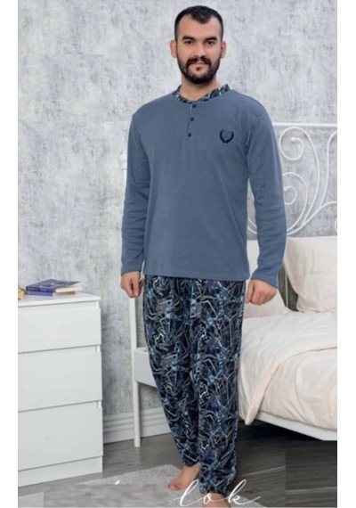 Ercan Erkek Indigo Mavi Uzun Kol Penye Pijama Takımı Indigo - Mavi