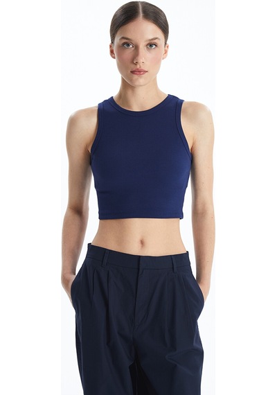 Lcw Vision Lacivert Bisiklet Yaka Dokulu Kadın Crop
