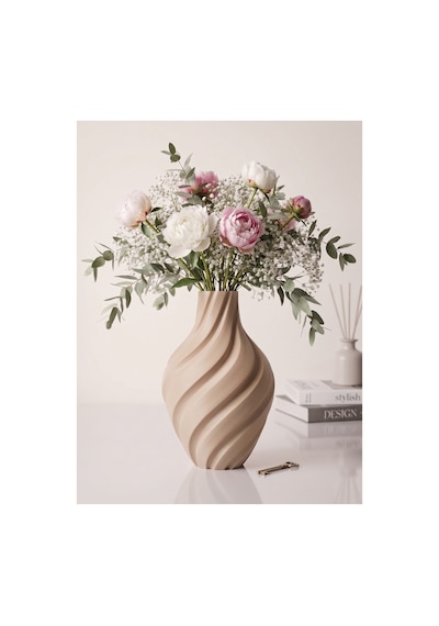 Aura Vazo 20cm - Modern Estetik Tasarım Dekoratif Ev Ofis Salon Dekorasyonu İçin Şık Obje - Minimalist Tasarım Çiçeklik Masa Üstü Süs Eşyası Ekru