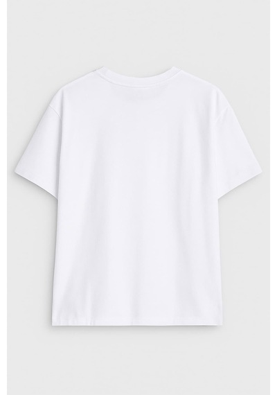 Erkek Rahat Kesim Bisiklet Yaka Baskılı Beyaz T-shirt Çok Renkli
