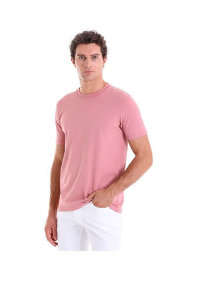 Hatemoğlu Pembe Regular Fit Düz Pamuklu Bisiklet Yaka Triko Tişört Pembe