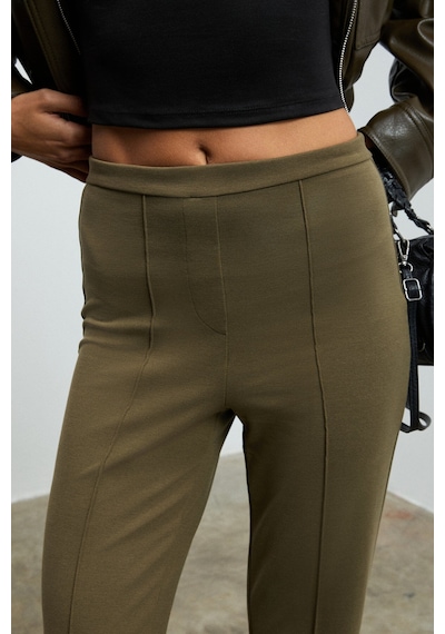 Grımelange KALYYSIA Kadın Yüksek Bel Geniş Paçalı Slim Fit Haki Pantolon