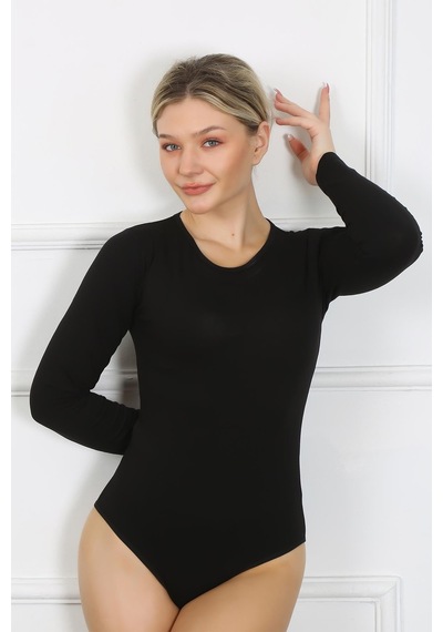 Akbeniz Bayan Uzun Kol Çıtçıtlı Body 244 SIYAH