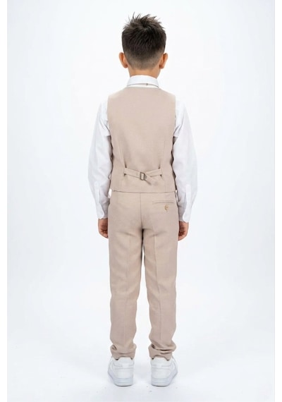 Mnk Baby & Kids Erkek Çocuk 6 Düğme Yelekli Özel Gün Takım Elbise M00834 Bej