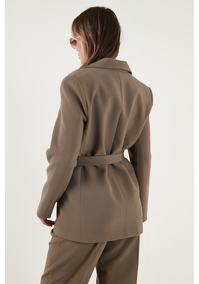 Lela Regular Fit Kruvaze Yaka Kemerli Blazer Bayan Ceket 6839367 Haki