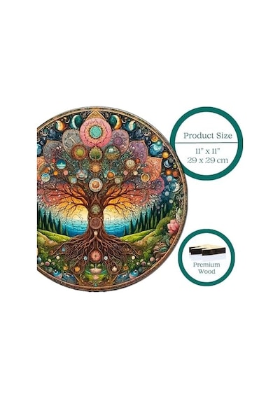 Ahşap Puzzle Yetişkin - Kozmik Yaşam Ağacı - 252 Parça, 29 X 29 Cm - Yapıştırıcı Folyo Dahil - Benzersiz Şekilli Parçalar & Özel Figürler - A1-08