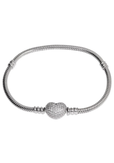 Kadın Taşlı Kalp Model Charm İçin Uygun Gümüş Bileklik 20 Cm Gümüş