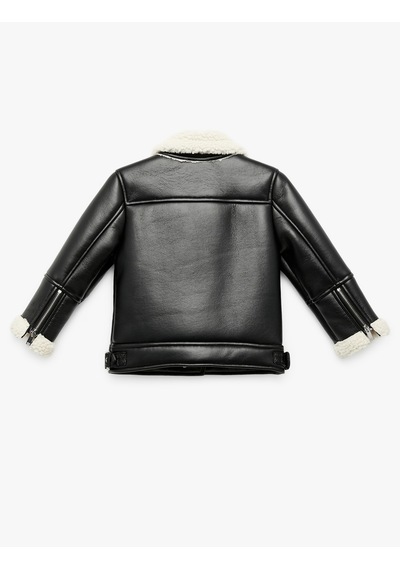 Koton Uzun Kollu Kruvaze Yaka Suni Deri Biker Ceket Siyah 6wmg20017aw Siyah