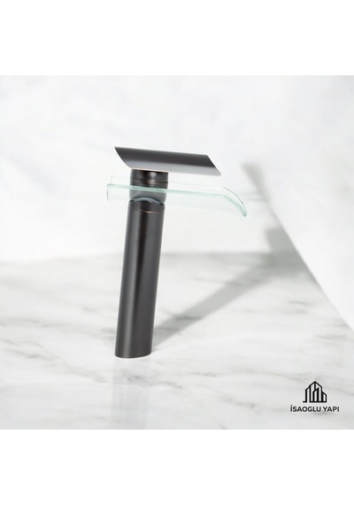 İsaoğlu Yapı Antik Siyah Çanak Lavabo Bataryası Glass Design Yüksek Armatür Çanak Musluk Antik