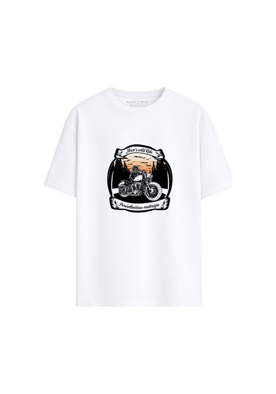 Black Nova Oversize Baskılı Unisex %100 Pamuk T-shirt Twilight Cruiser Beyaz