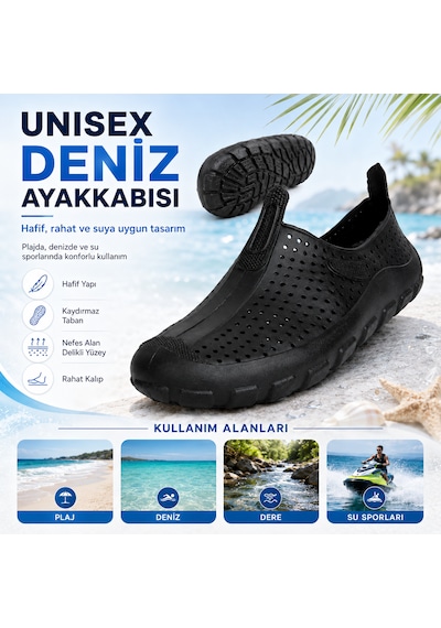 Microcase Unisex Siyah Deniz Ayakkabısı Nefes Alabilen Delikli Yapı Kaymaz Taban Al99098