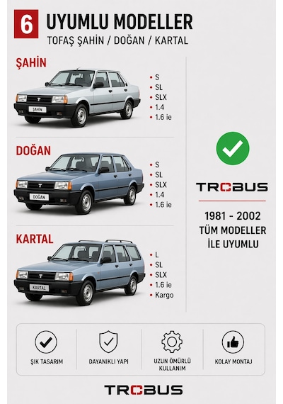 Trobus Tofaş Doğan 1981-2002 Tam Boy Orta Konsol Kol Dayama Bardaklıklı Deri Döşeme Siyah