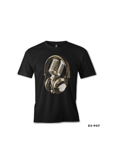 Microphone & Headphone Siyah Erkek Tshirt