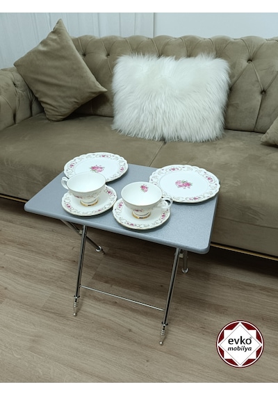 Çanta Zigon Sehpa,4'lü Sehpa, Zigon Sehpası, Mdf Mebran - Gri