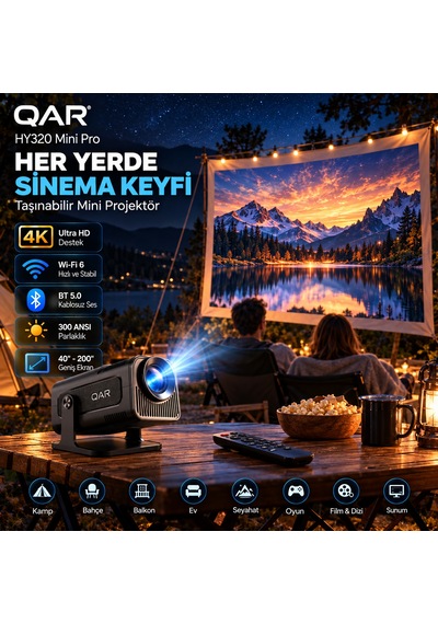 Hy320 Mini Projeksiyon Cihazı Led Multimedya Ev Sineması Döner Standlı Hdmı Usb Girişli Taşınabilir Mini Projektör