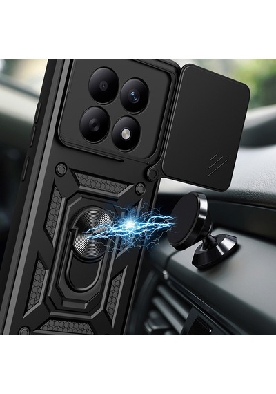 Xiaomi Redmi Note 15 4g Kılıf Magnetik Standlı Kamera Korumalı Zore Sürgülü Vega Kapak Siyah