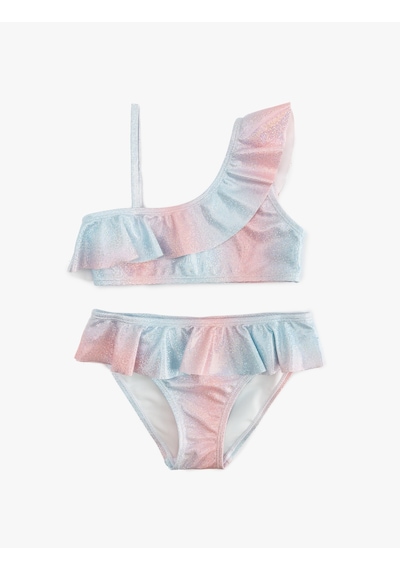 Koton Bikini Takımı Fırfırlı Tek Omuz İnce Askılı Pembe Desenli 5skg00020mm Pembe Desenli