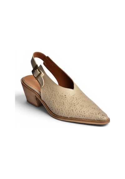 Fox Shoes Y654300403 Vizon Hakiki Deri Kalın Topuklu Kadın Ayakkabı