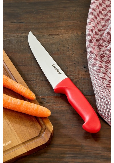 Cooker 31 Cm Paslanmaz Çelik Kasap Bıçağı Kırmızı Ckr4599