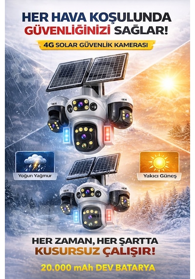 20mp 3 Hareketli 4 Kamera Sım Kartlı 4g Solar Güneş Enerjili Güvenlik Kamerası Sd Kart İnternt Dahil