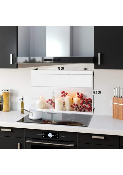 Decorita 10001507008 Beyaz Mum Desen Cam Ocak Arkası Koruyucusu, 49,5cm X 76cm