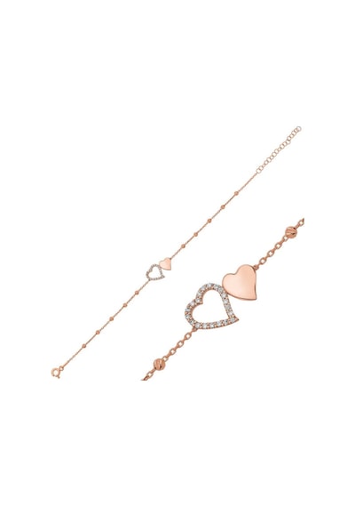 Aya Diamond Gümüş Rose Dorissa İki Kalp Kadın Bileklik Rose