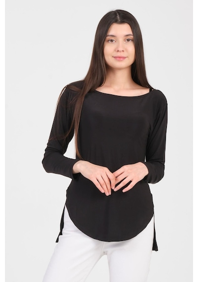 As Collection Siyah Uzun Kol Yırtmaçlı Sandy Kadın T-shirt Siyah
