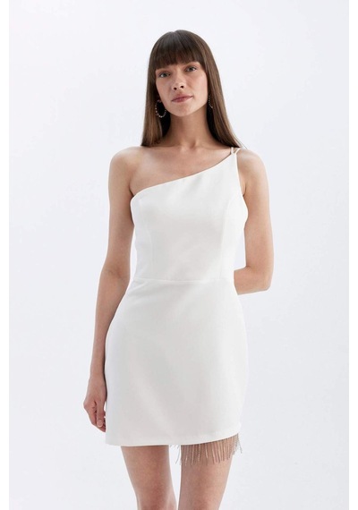DeFacto Bodycon Vücudu Saran Tek Omuzlu Kolsuz Mini Abiye Elbise D3272AXNSWT32