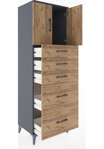 Hyperion Dolap Tek Raflı 5 Çekmeceli 2 Kapaklı 60x44x182 Antr... Antrasit