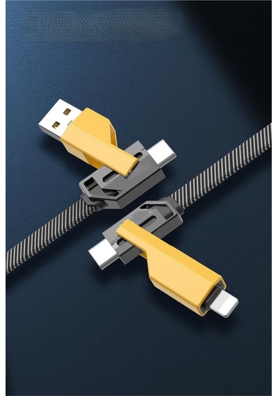 4in1 Type-c Lightning Usb Şarj Kablosu 1.5 Mt 100w/5a Data Aktarım Kablosu Işıklı Hasır Şarj Kablo